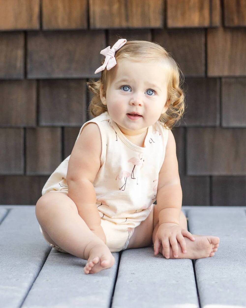 NEW RYLEE + CRU flamingo bubble onesie in shell